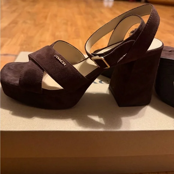 Coach Women's Rich Brown Suede Platform Heels